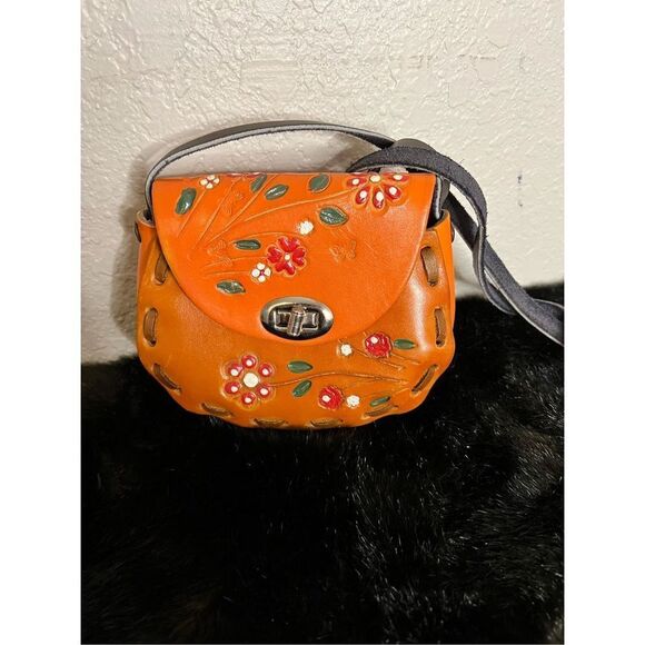 Mini Small Leather Tool Purse Made in Mexico Flower Design Daisies - Picture 1 of 5